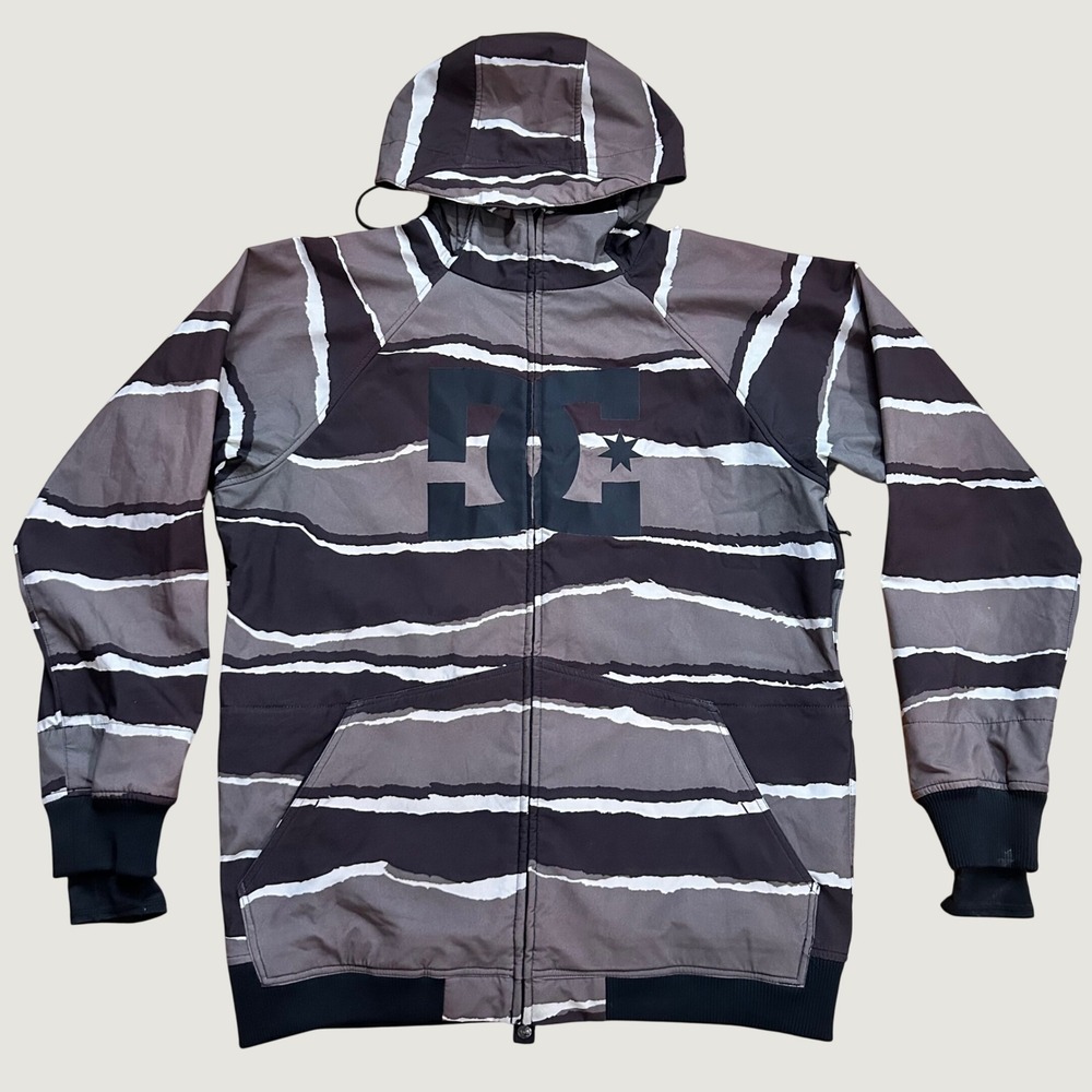 DC Shoes Spectrum Snowboard Jacket Grey Stripe XL Gorpcore Skater Y2K Techwear
